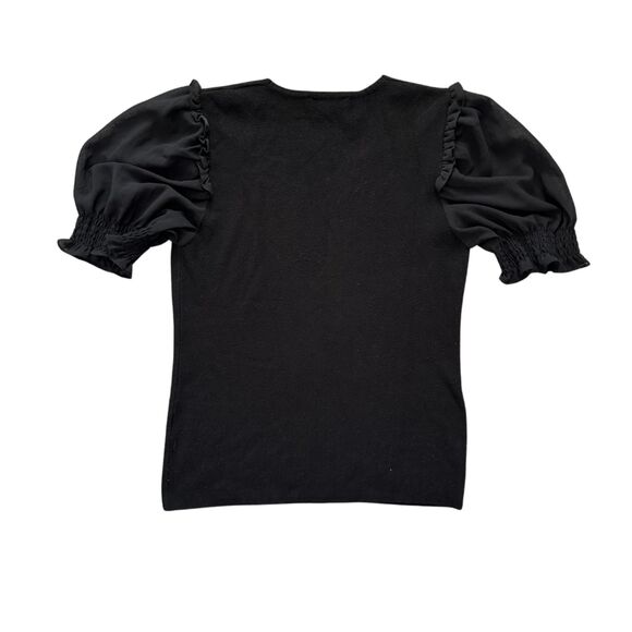 Sioni Milano Black V-Neck Top with Sheer Short Sleeves medium - Picture 1 of 5